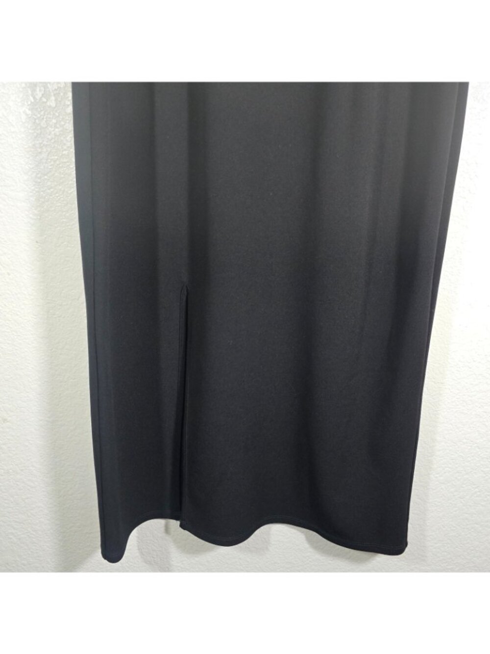 London Style Maxi Dress Women Size 12 Mesh Asymmetrical Neckline Black Slit - Picture 3 of 9